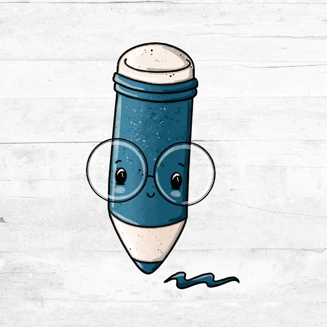 Bügelbild Schreibzeug Stift blau