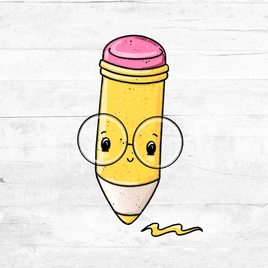 Bügelbild Schreibzeug Stift gelb