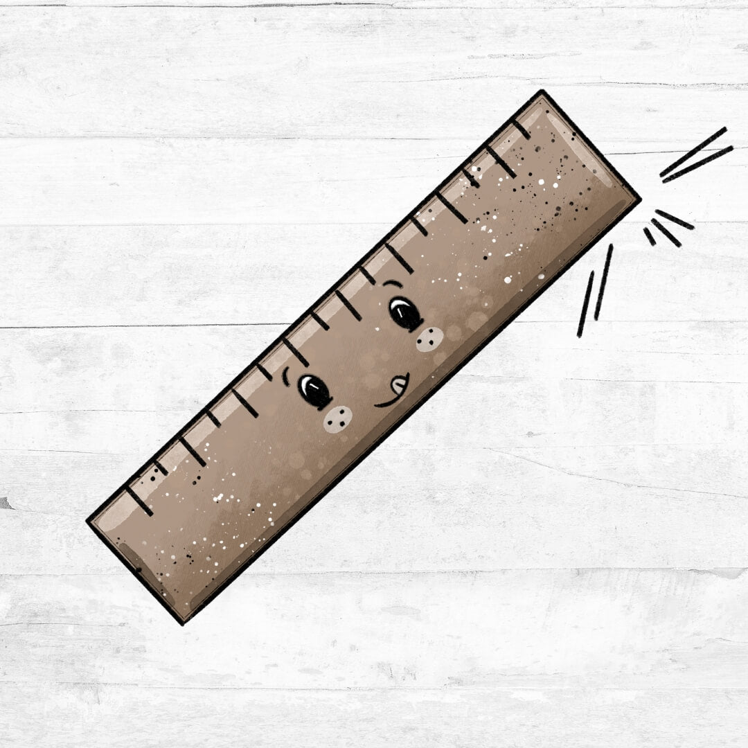 Bügelbild Schreibzeug Lineal braun