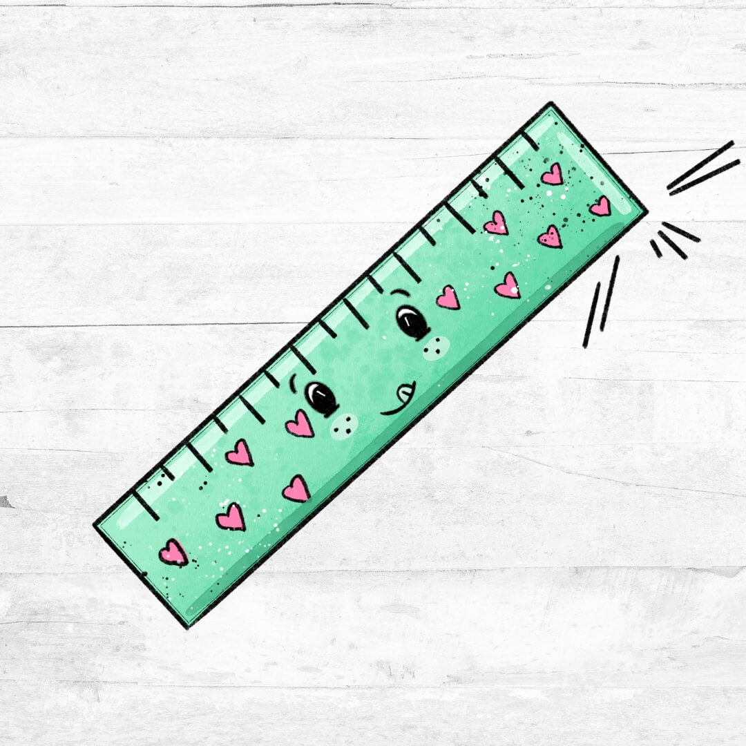 Bügelbild Schreibzeug Lineal türkis