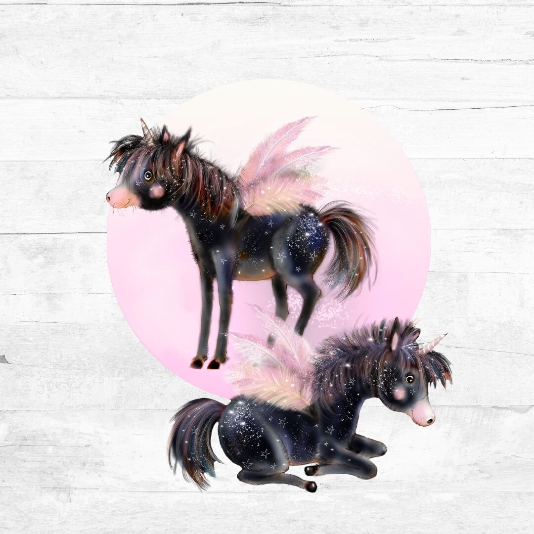 Bügelbild kleines schwarzes Einhorn