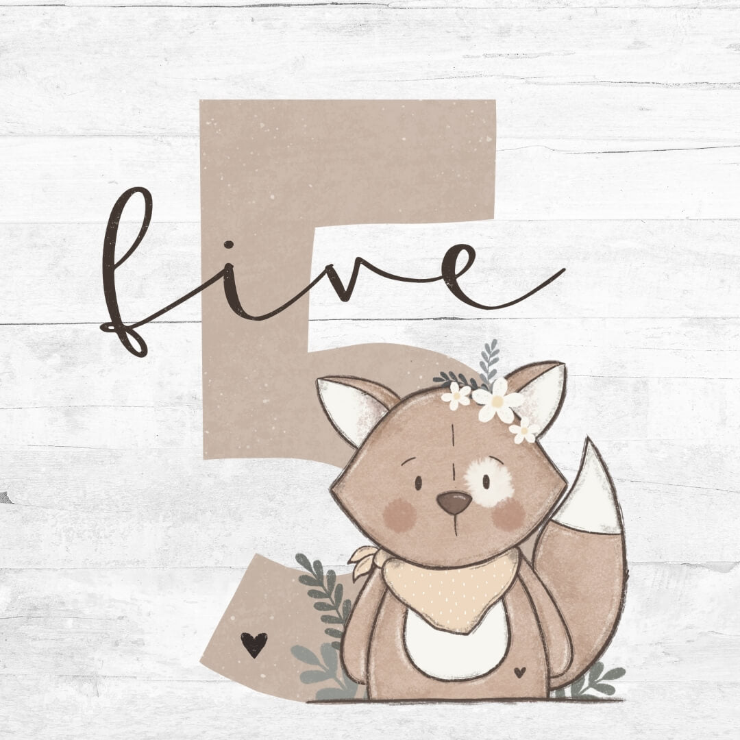 Bügelbild Geburtstagszahl 5 Fuchs rosa