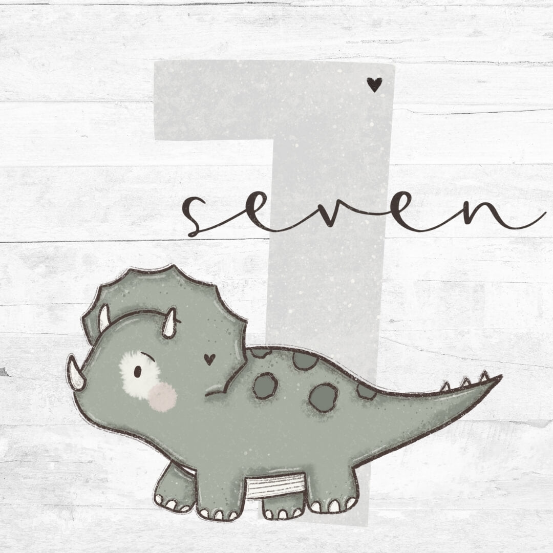 Bügelbild Geburtstagszahl 7 Dino