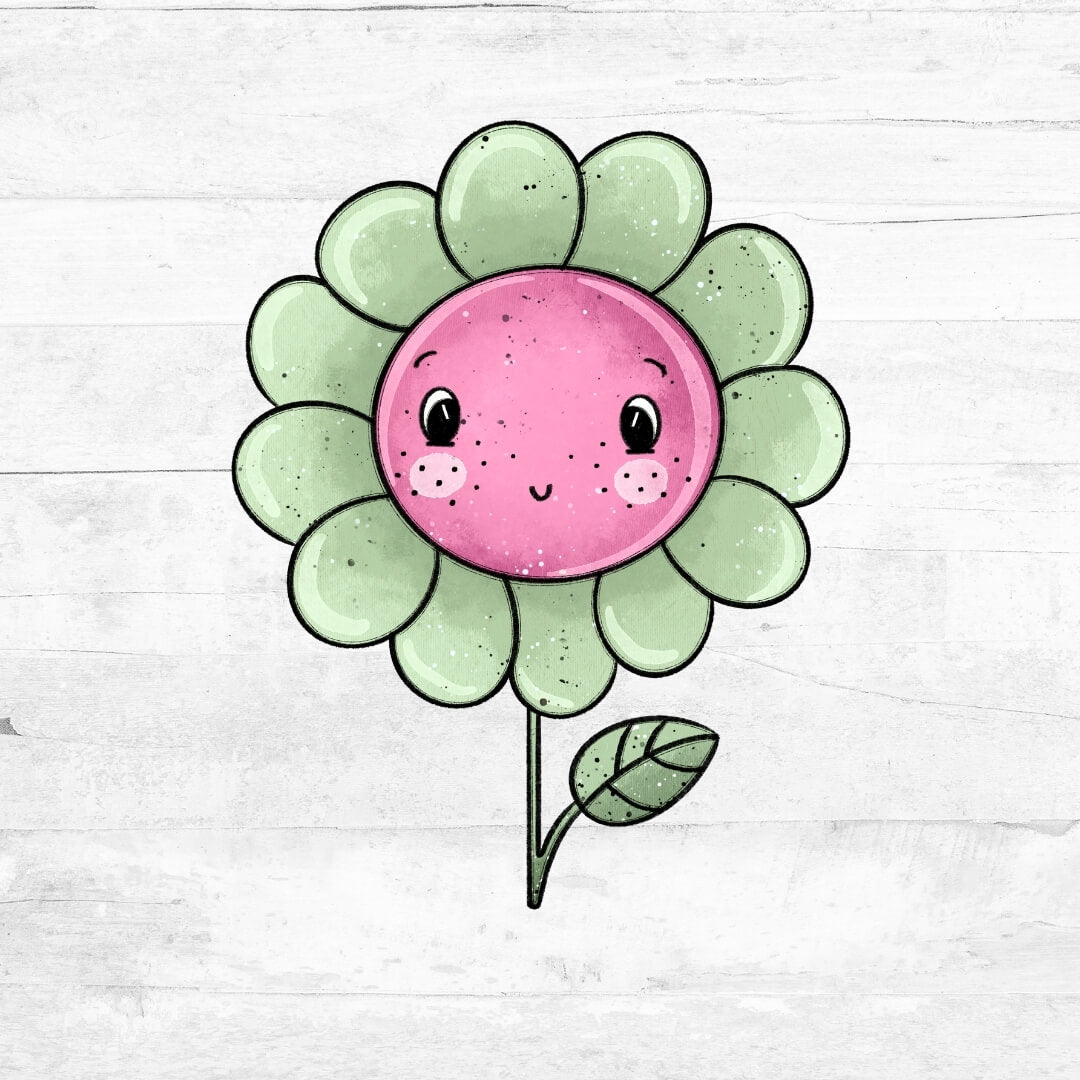 Bügelbild FlowerBabies - Blume grün-rosa 3