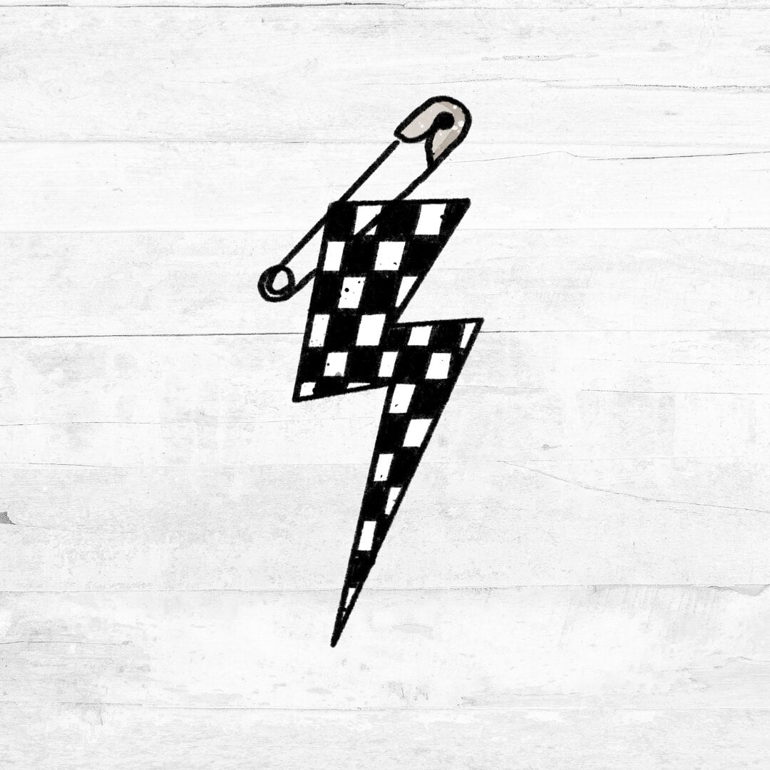 Bügelbild Little Rocker - Sicherheitsnadel und Karo-Splash