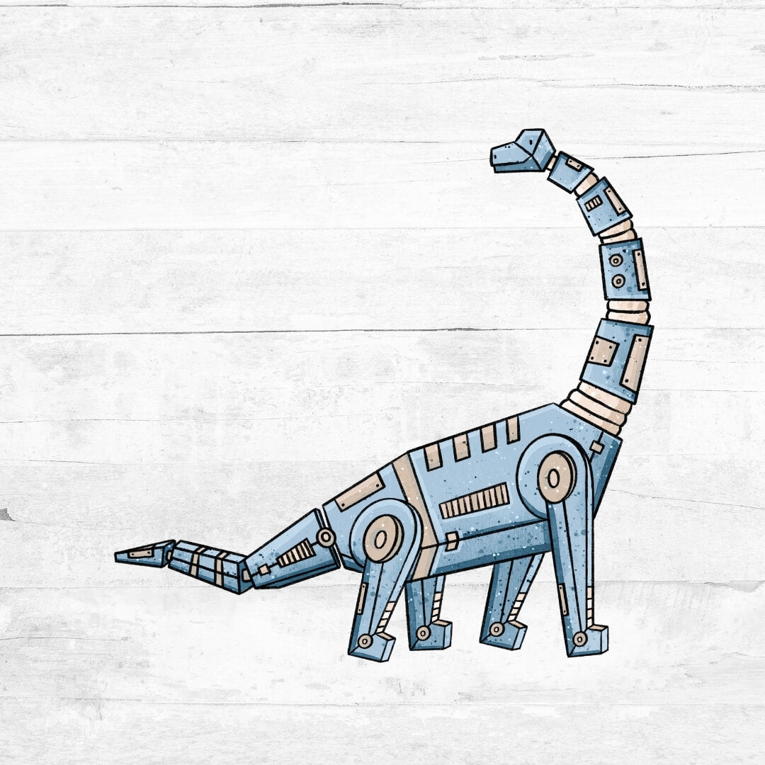 Bügelbild RoboterDinoWorld - Langhals blau