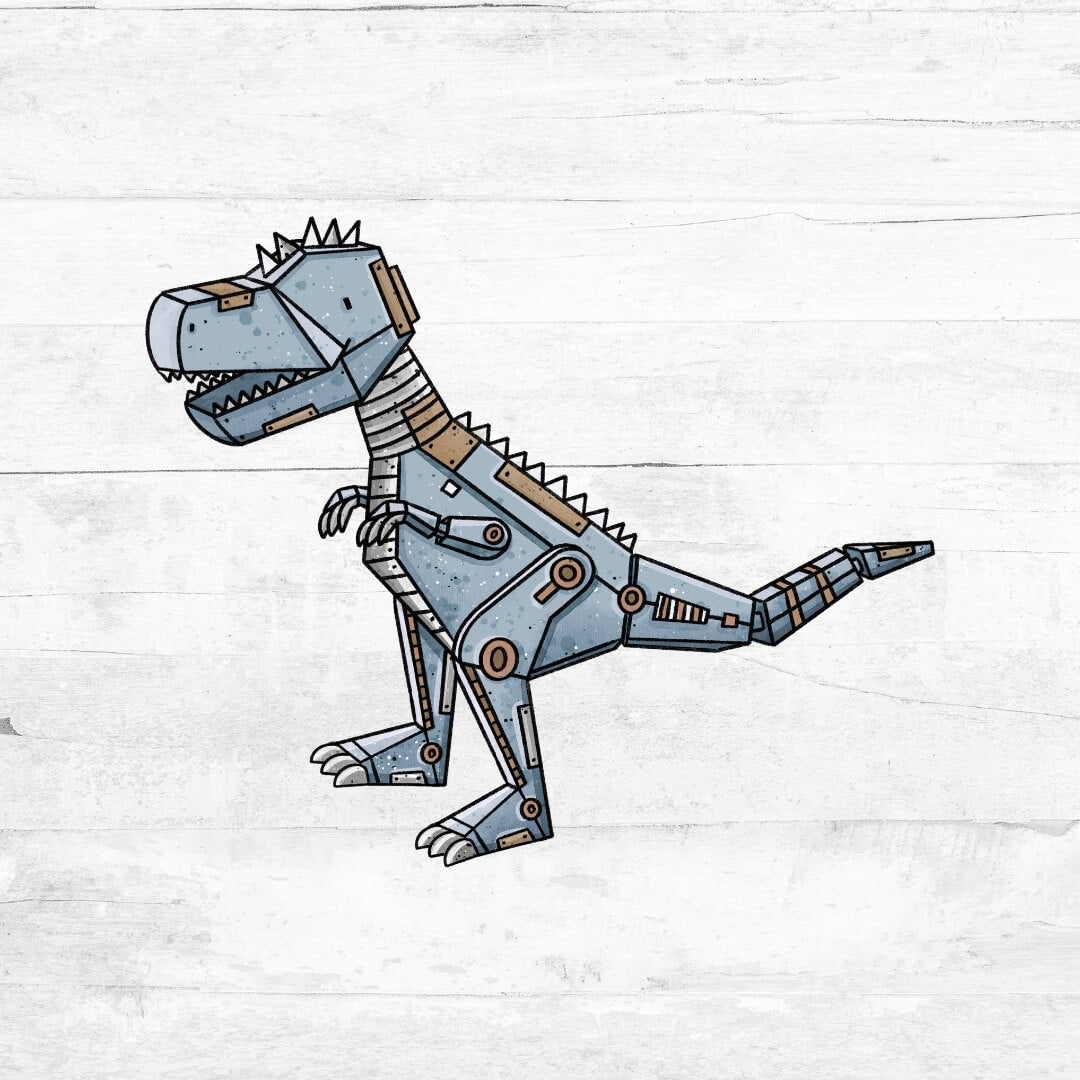 Bügelbild RoboterDinoWorld - T-Rex blau