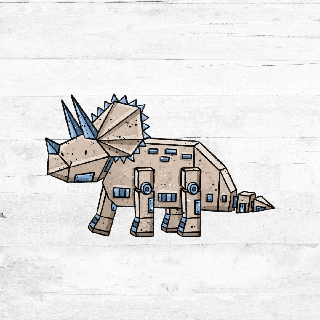 Bügelbild RoboterDinoWorld - Triceratops braun