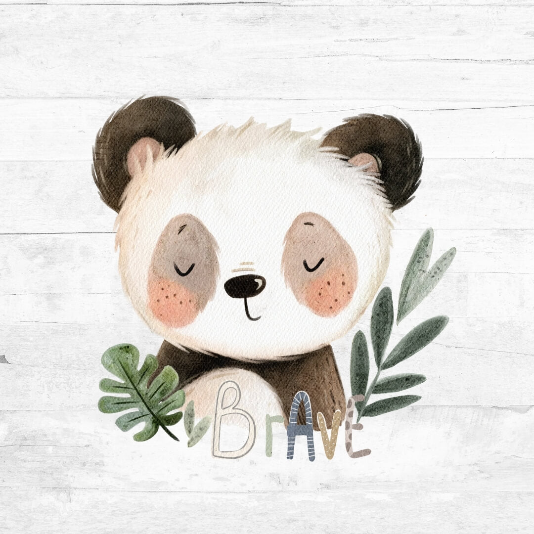 Bügelbild Wildlings - Panda mit Schrift