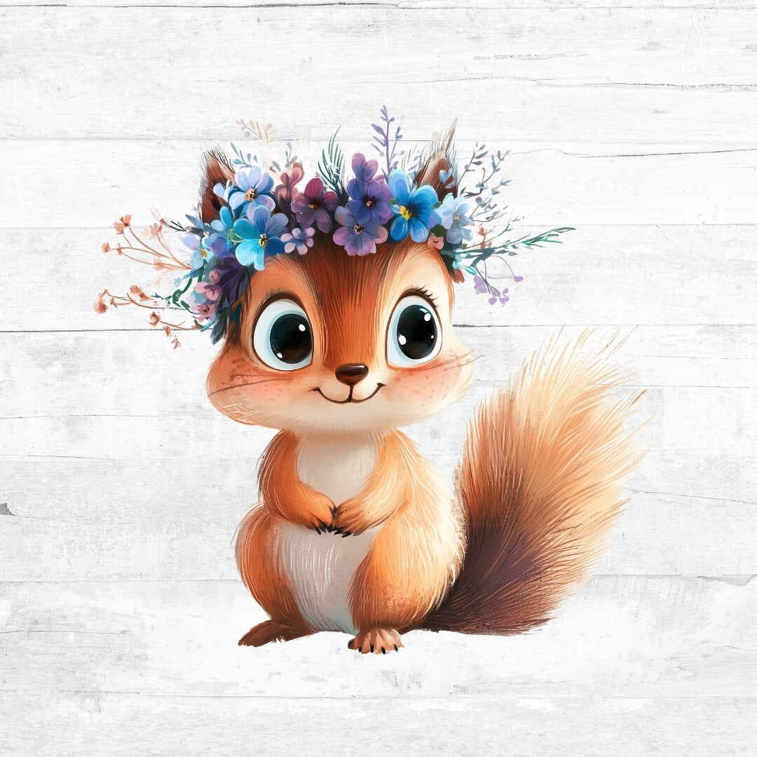 Bügelbild Blue Flower Animals 1 - Eichhörnchen 1