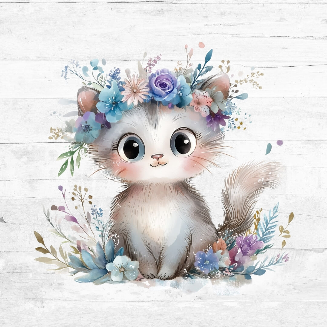 Bügelbild Blue Flower Animals 3 - Katze 1