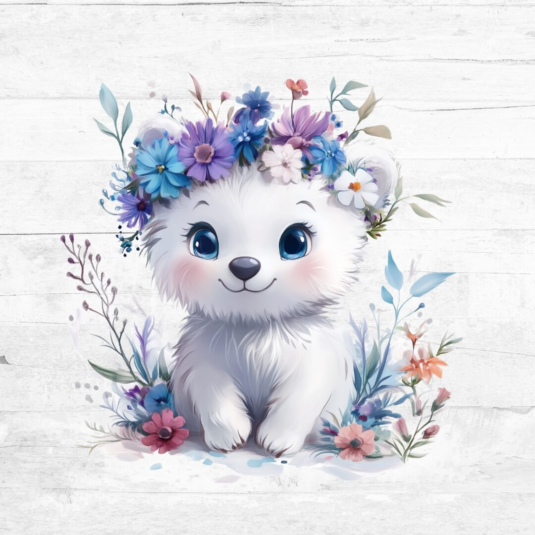 Bügelbild Blue Flower Animals 6 - Eisbär 2