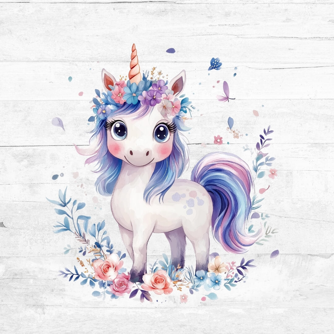 Bügelbild Blue Flower Animals 7 - Einhorn 1