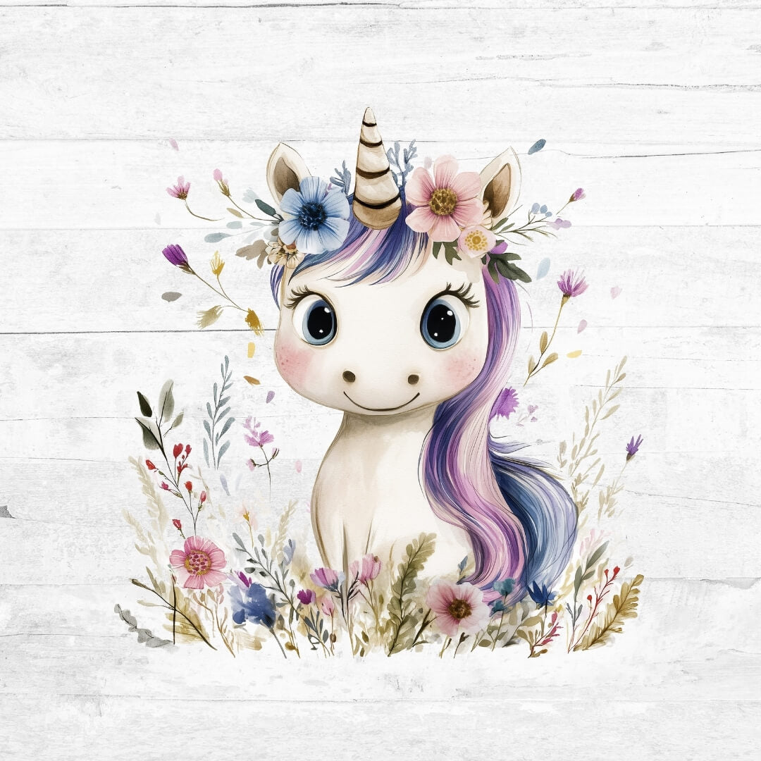 Bügelbild Blue Flower Animals 8 - Einhorn 2