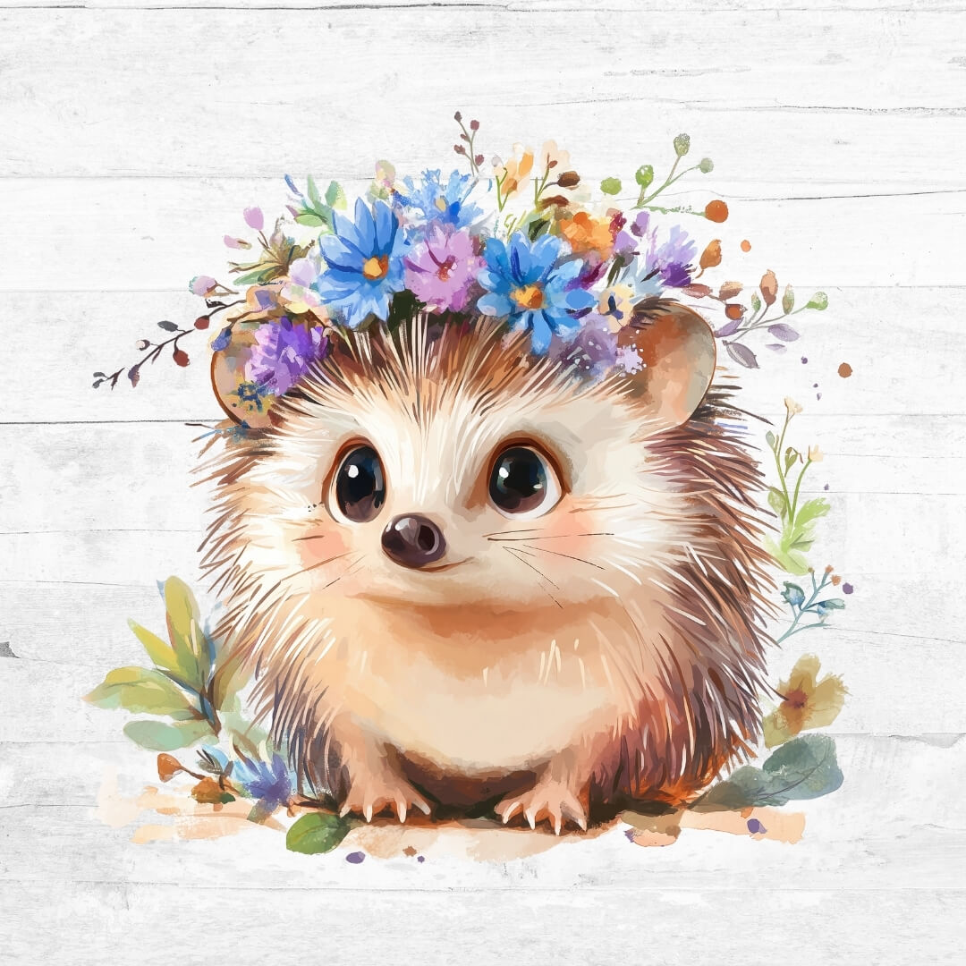 Bügelbild Blue Flower Animals 9 - Igel 1