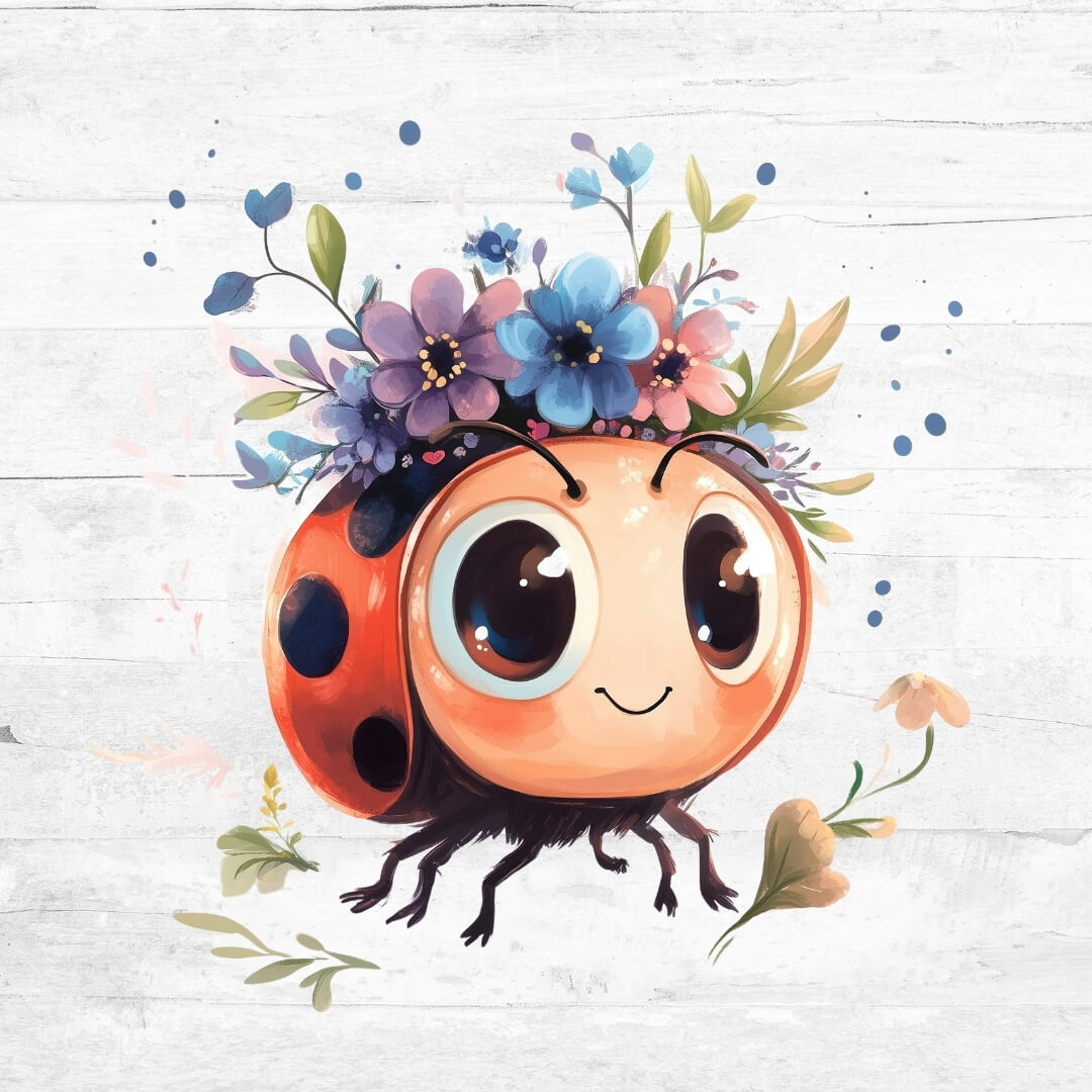 Bügelbild Blue Flower Animals 12 - Marienkäfer 2