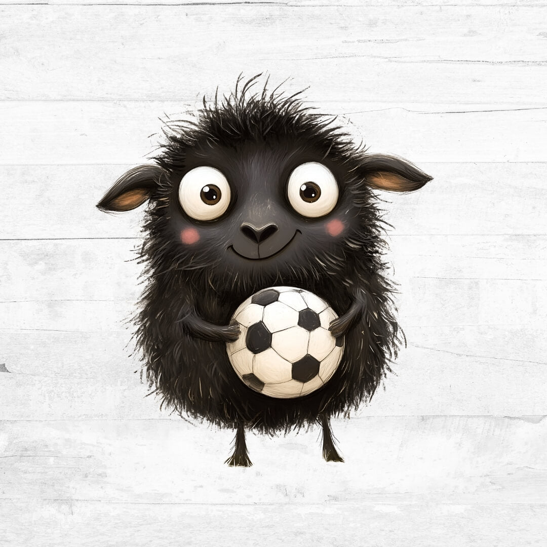 Bügelbild Fußball Tiere 1  - schwarzes Schaf