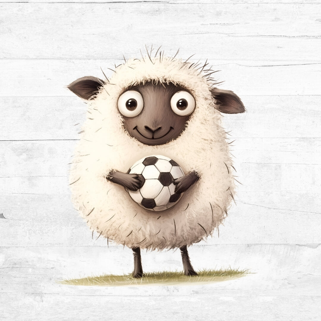 Bügelbild Fußball Tiere 2  - weißes Schaf