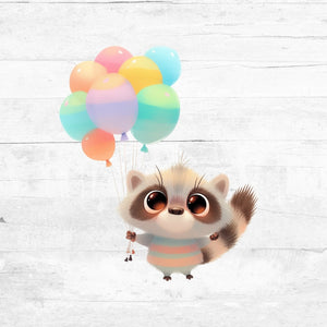 Bügelbild Tiere mit Ballons 1 - Waschbär