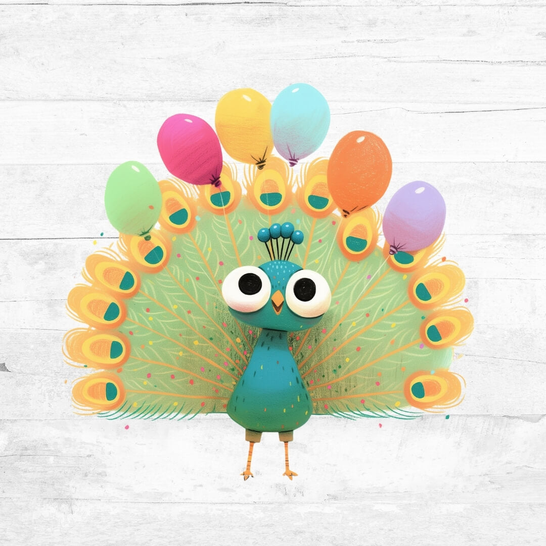 Bügelbild Tiere mit Ballons 3 - Pfau