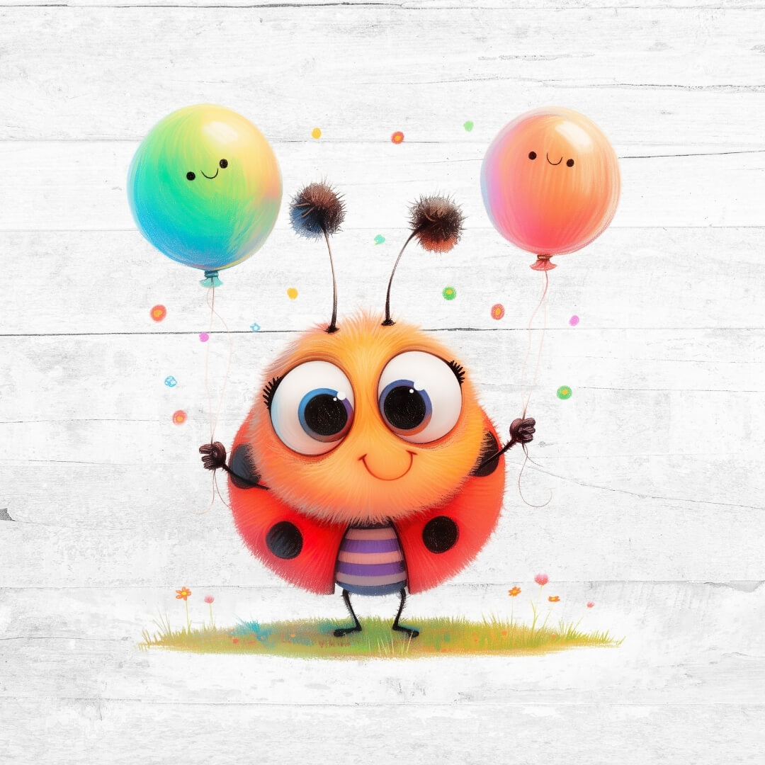 Bügelbild Tiere mit Ballons 6 - Marienkäfer