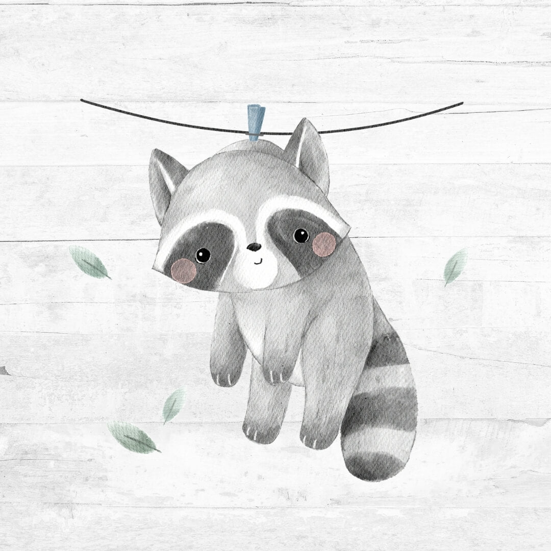 Bügelbild Waschbär auf der Leine