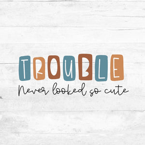 Bügelbild Trouble - never looked so cute - warm and blue