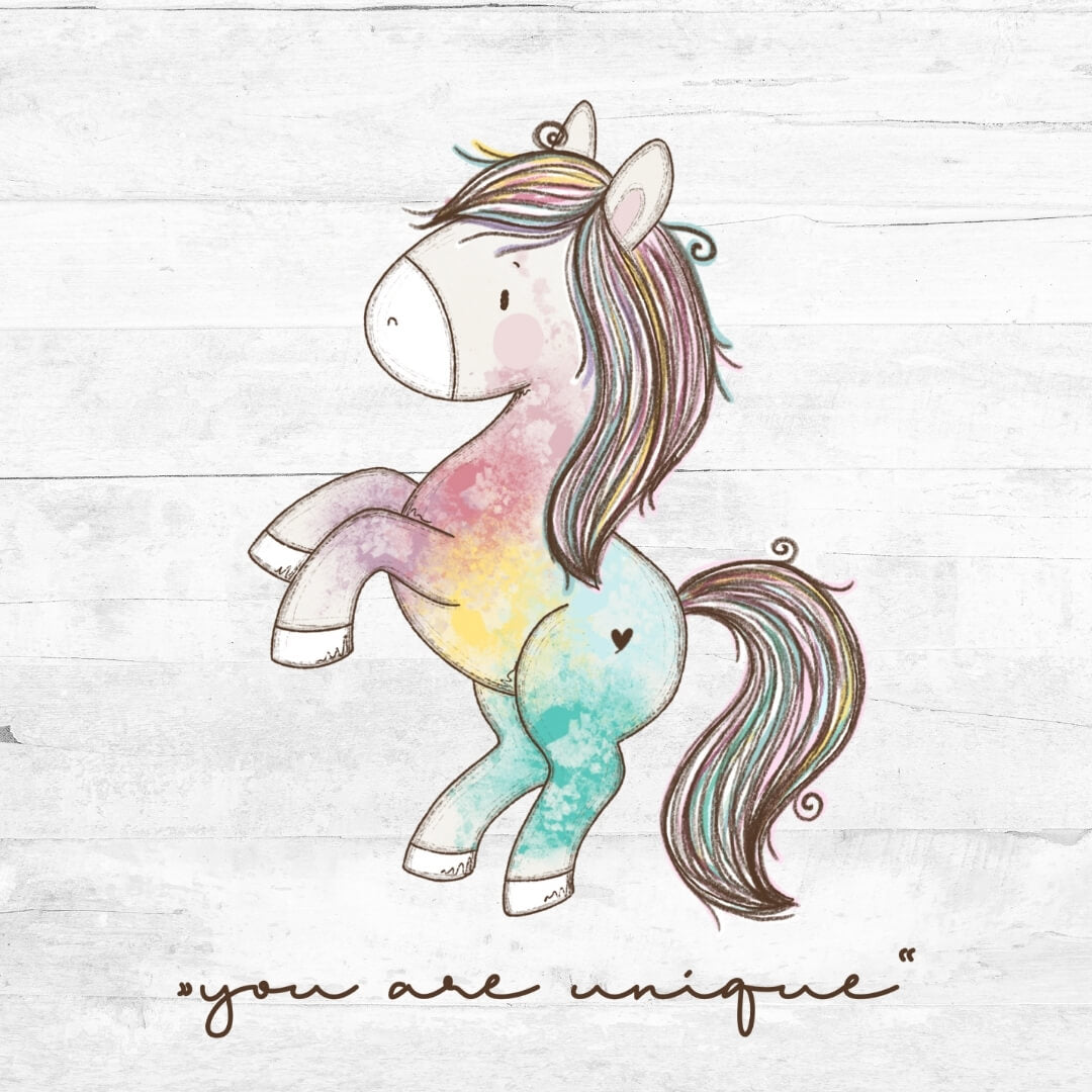 Bügelbild  - You are unique Pony - mit Schriftzug