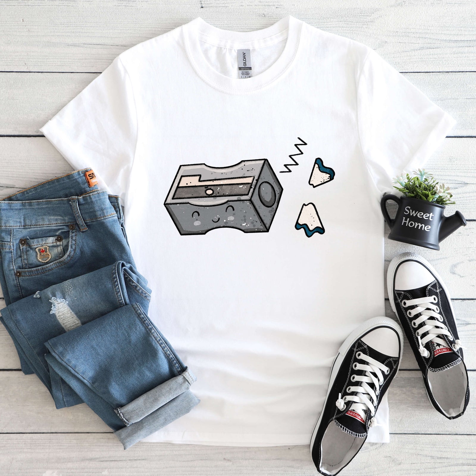 Bügelbild Schreibzeug Spitzer grau