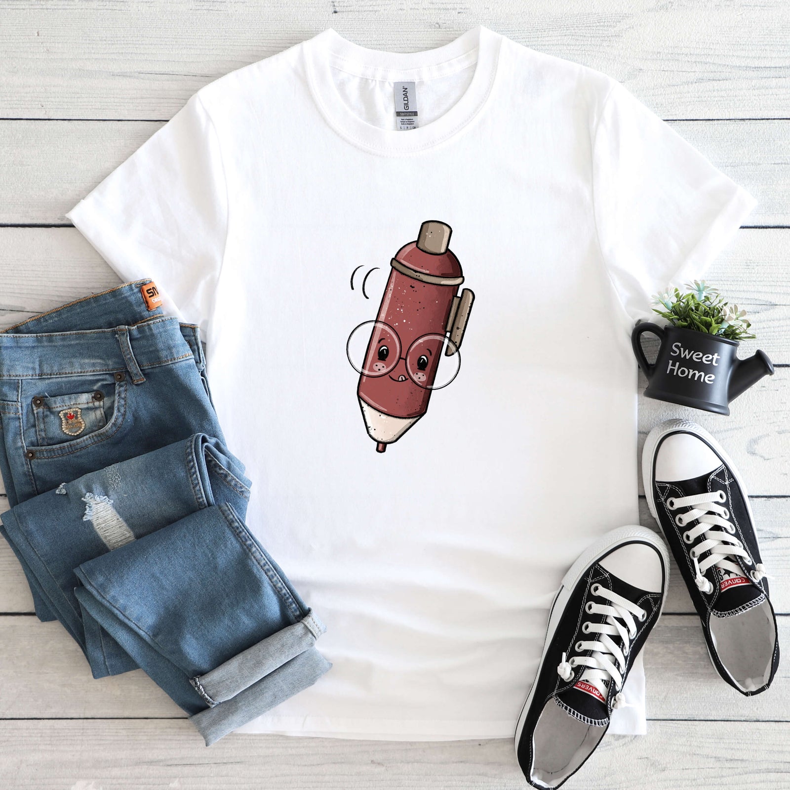 Bügelbild Schreibzeug Stift braun