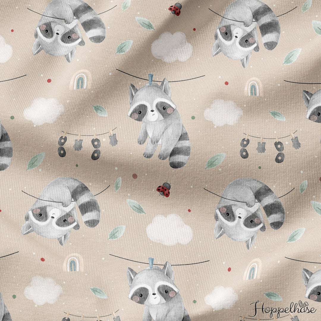 Bügelbild Waschbär auf der Leine